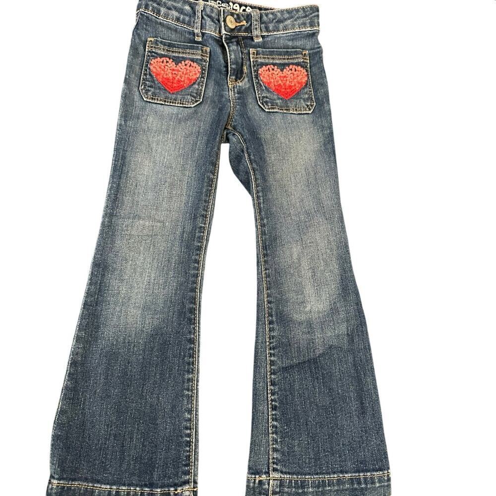 Babygap 1969 Girls' Blue Hearts Embroidered Flare Denim Jeans Size 5